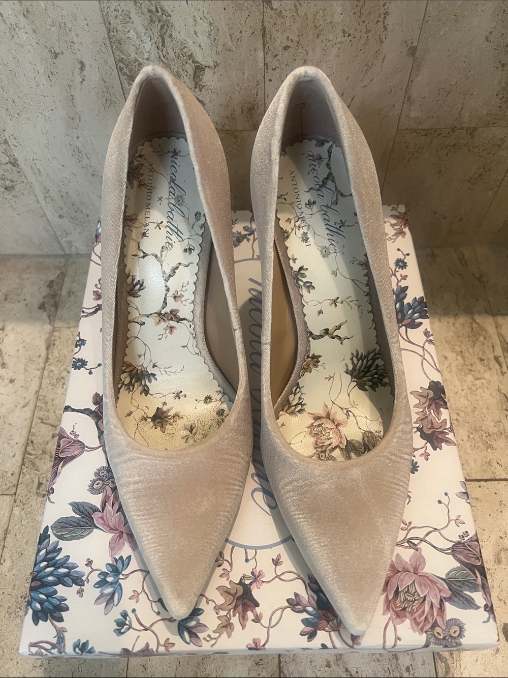 ANTONIO MELANI Nude Blush Suede Pointed-Toe Pumps